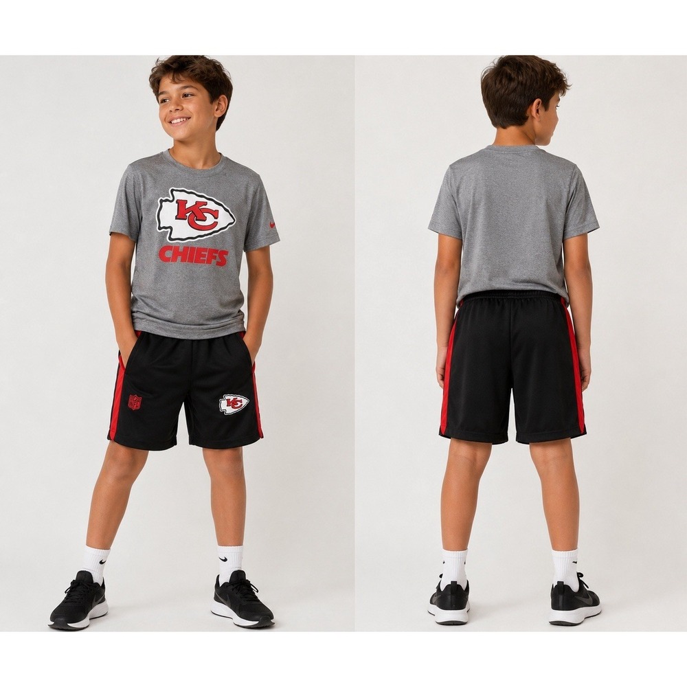 Kansas City Chiefs NFL Youth Boys XL Black Red Cut Off Athletic Shorts Pockets